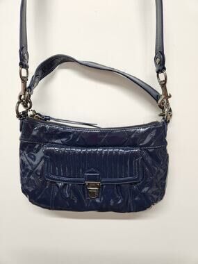 Coach Poppy Liquid Gloss Quilted Navy Blue Leather Shoulder/Crossbody Bag